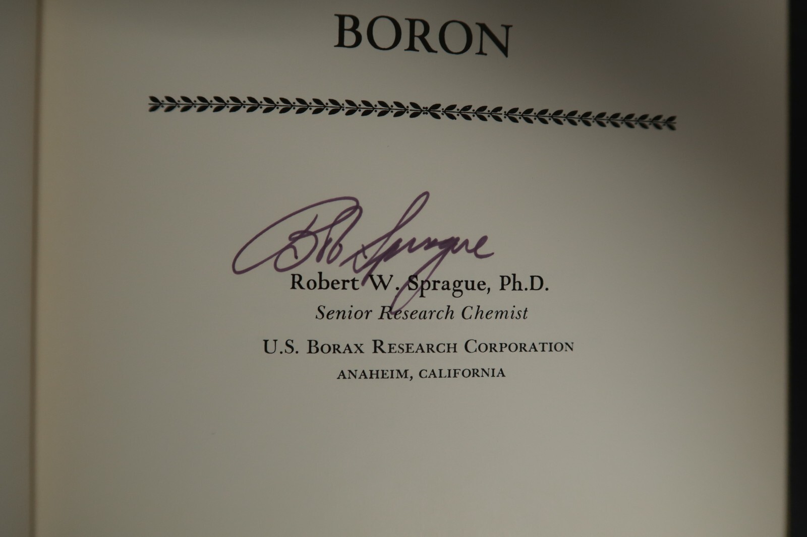 *Signed* The Ecological Significance of Boron Robert W. Sprague Book 1972 Borax