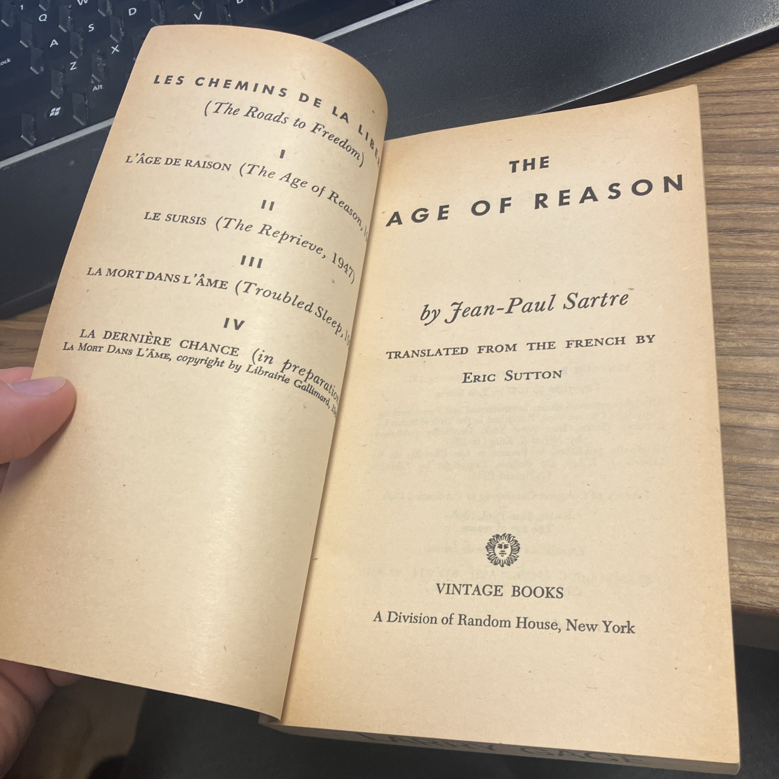 Jean-Paul Sartre The Age of Reason Vintage Paperback 1973 Eric Sutton Novel