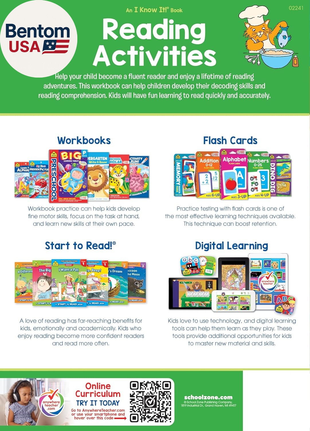 School Zone Reading Activities 1-2 Workbook: 64 Pages, 1St Grade, 2Nd Grade, Com