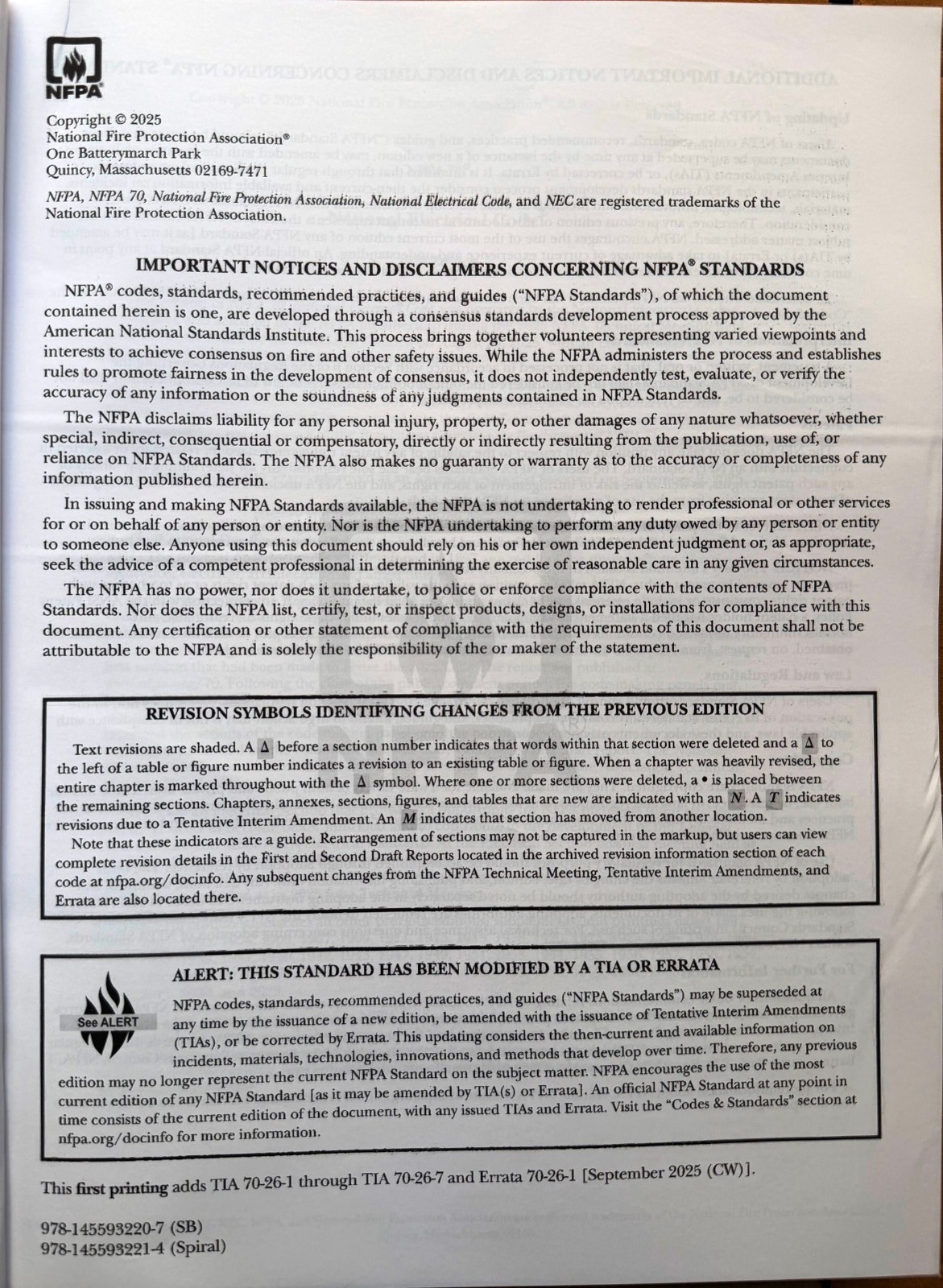 NFPA 70 National Electrical Code NEC 2026 Softbound Paperback Free Shipping USA