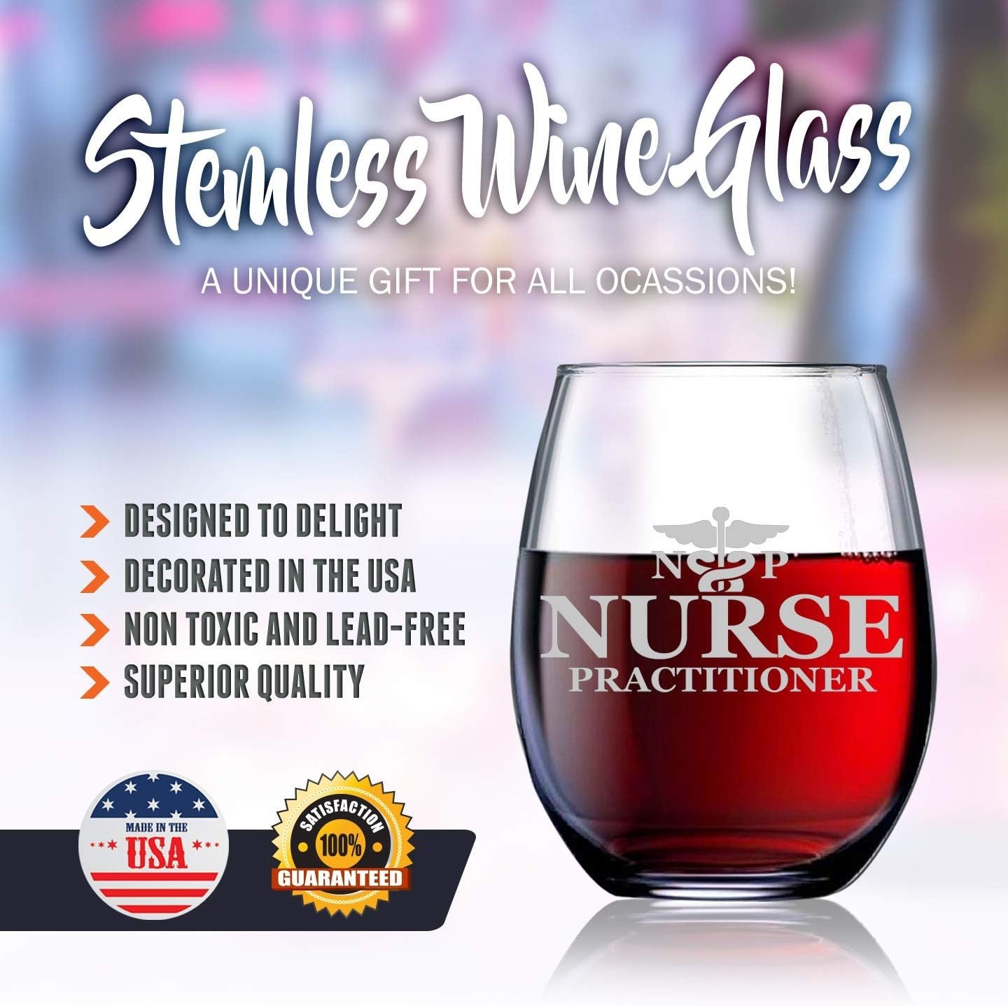 21 oz Stemless Wine Glass with Metallic Print – Perfect for Celebratory Sips