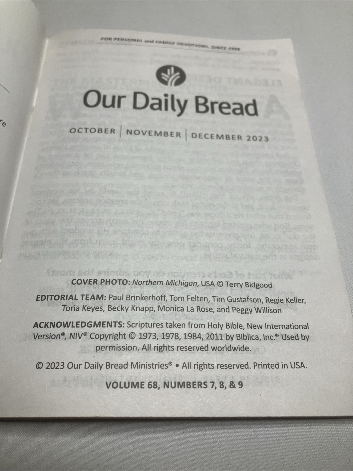Our Daily Bread October/November/December 2023 Bible Devotional Vol. 68 #7, 8, 9