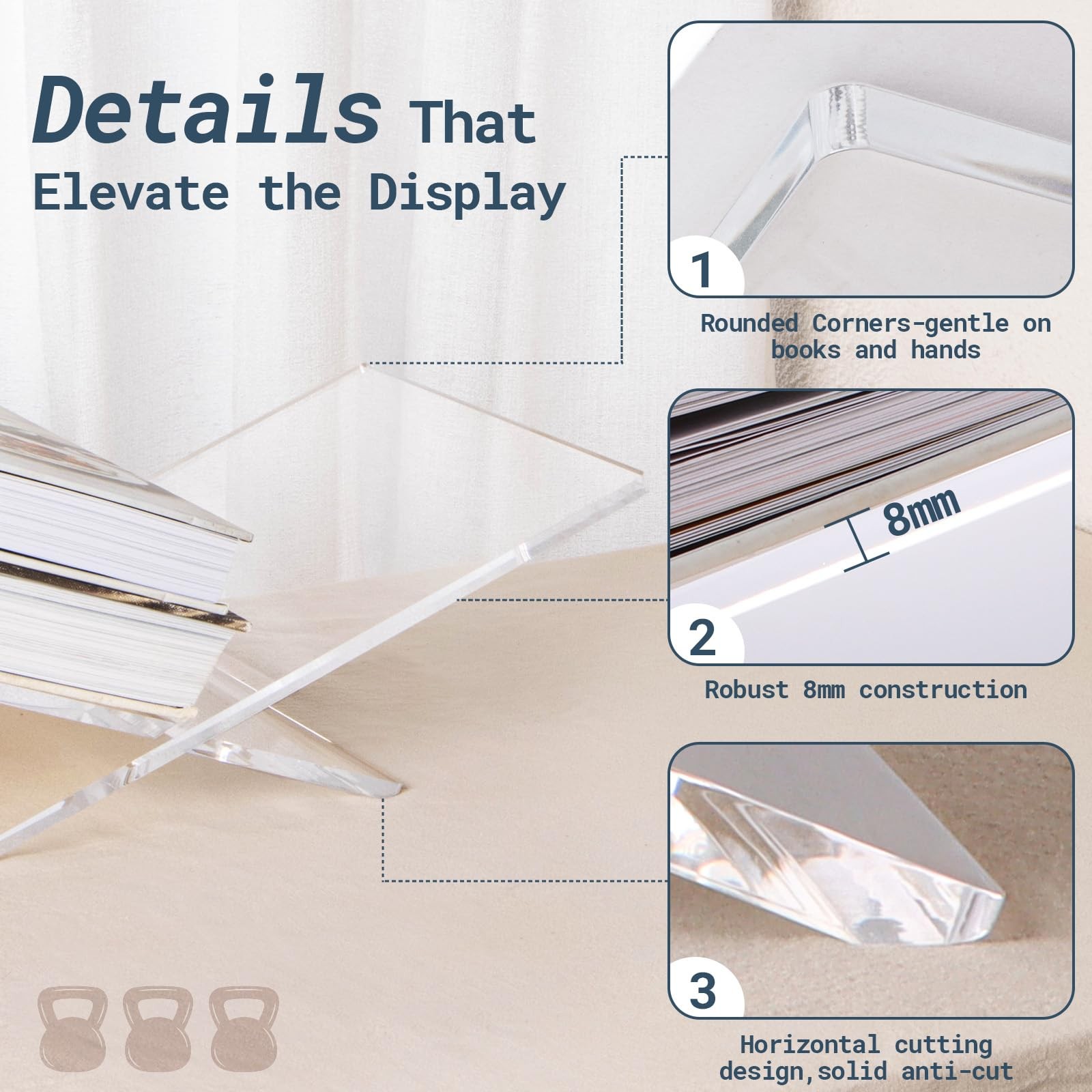 Acrylic Book Stands for Display, 15.8 x 9.5 x 4.3 in Open Bookstand, Coffee T…