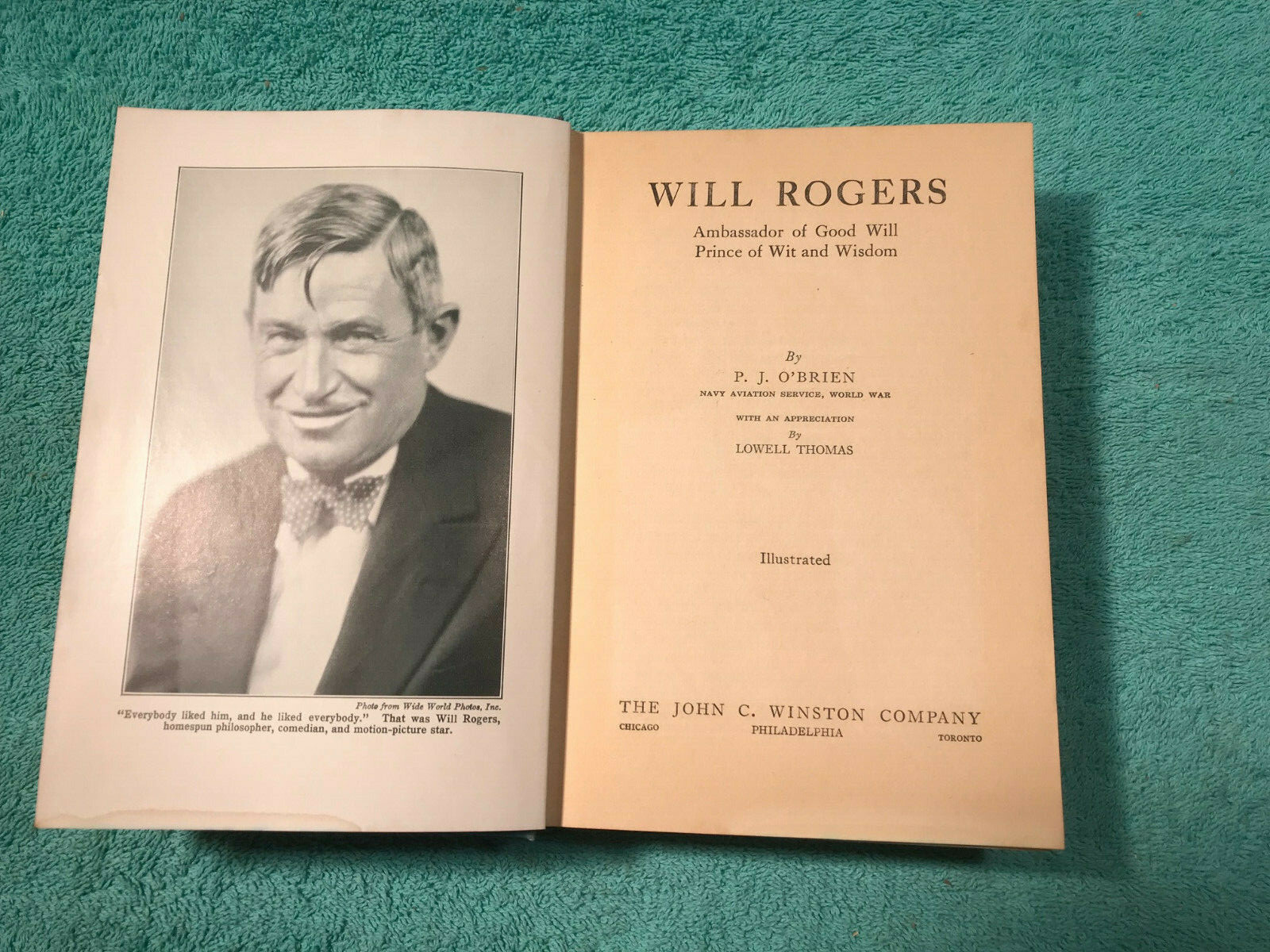 Vintage Book WILL ROGERS Hardcover 288 Pages by P.J. O’BRIEN 1935 Illustrated