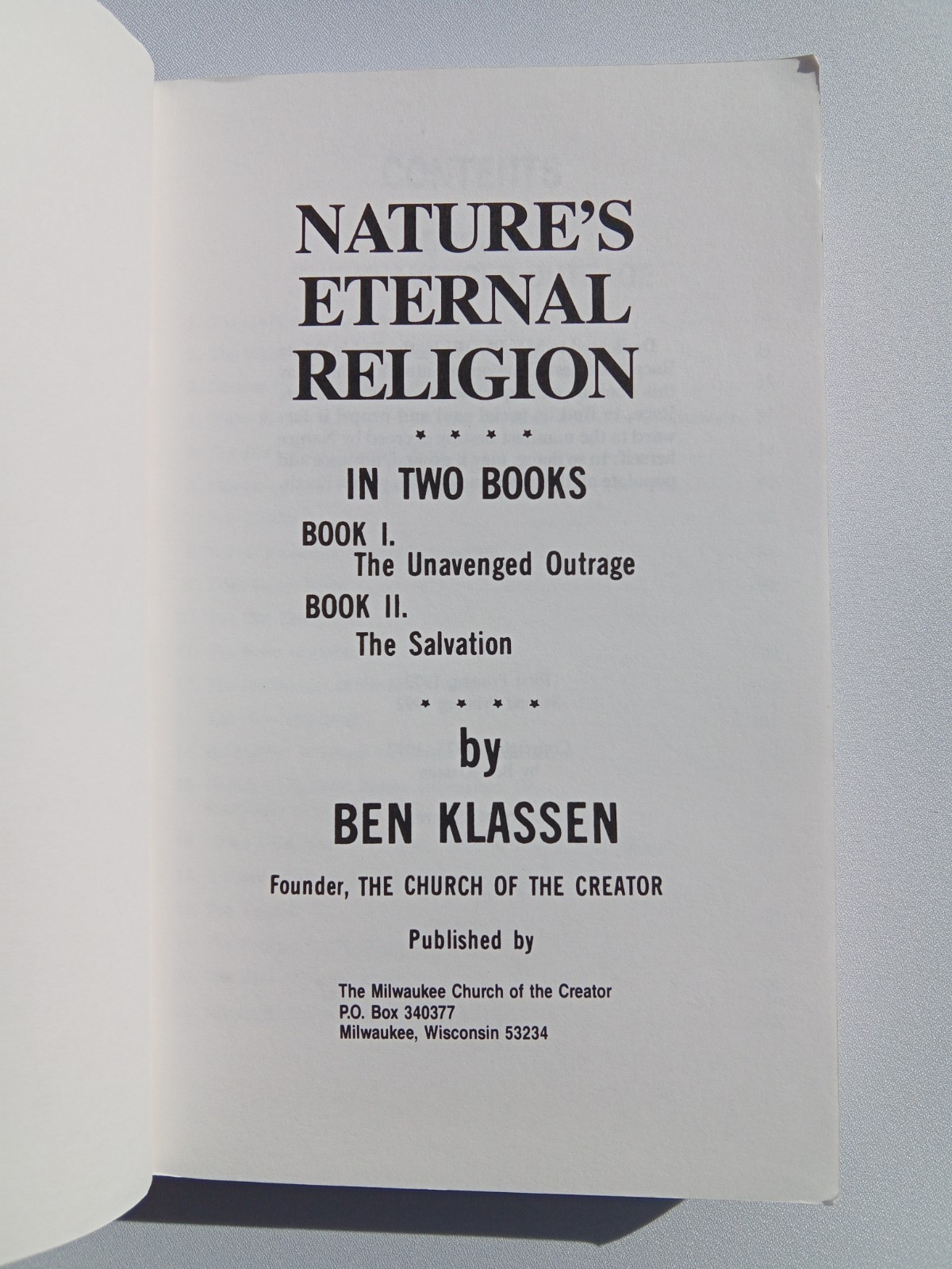 Nature’s Eternal Religion by Ben Klassen PB