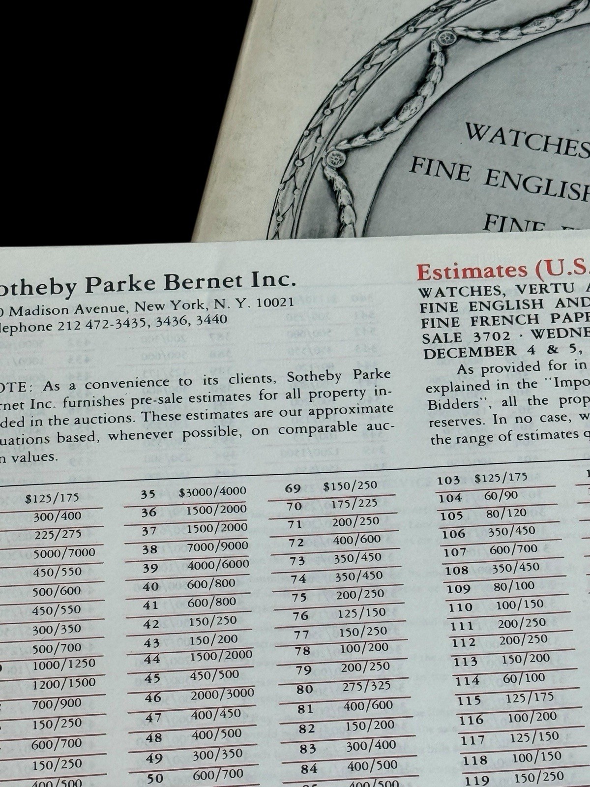 Sothebys Parke Bernet Auction Catalog 1974 Watches Vertu Silver Chess Vintage