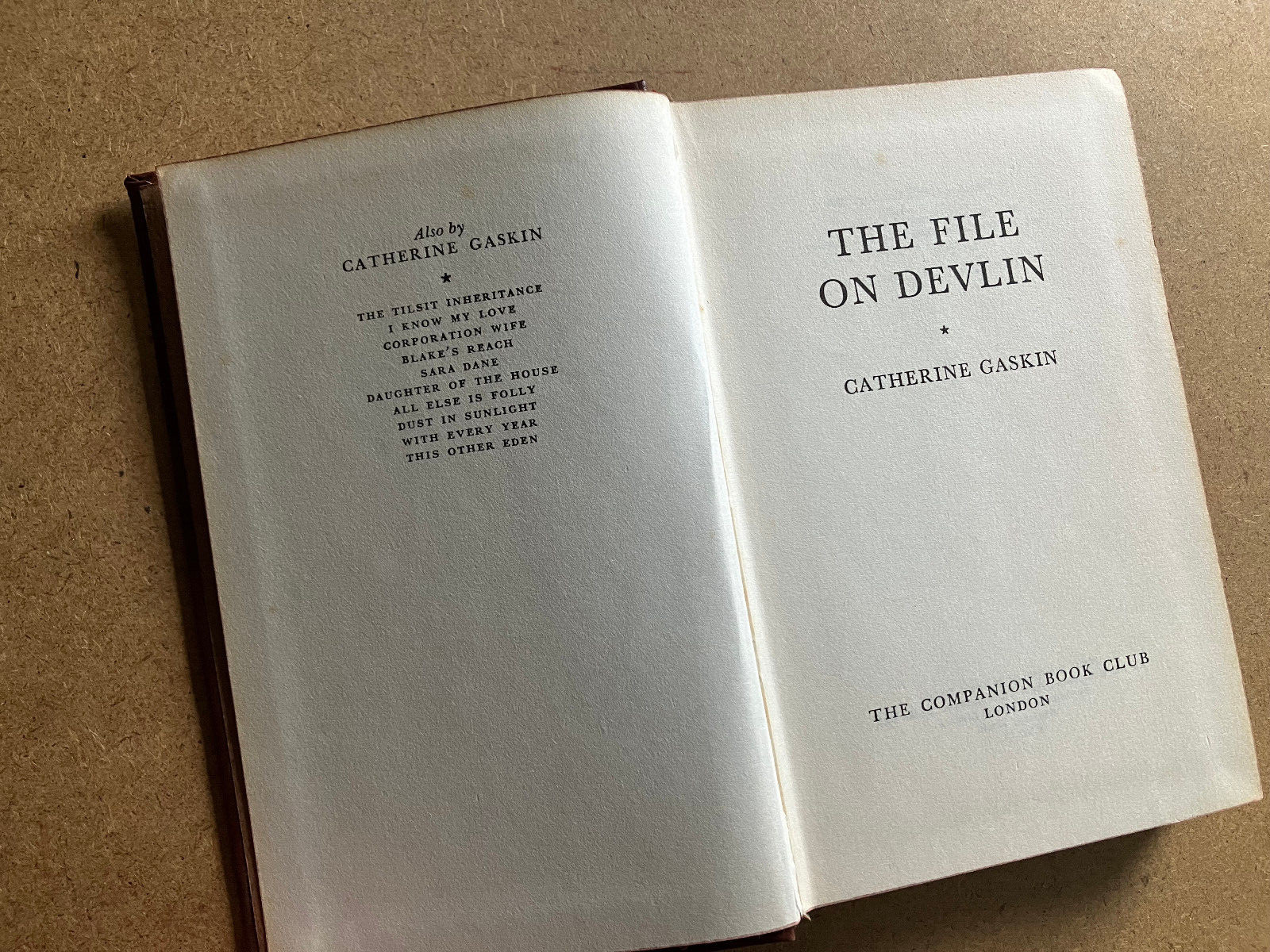 The file of devlin by Catherine Gaskin 1965 The Companion Book Club Edition
