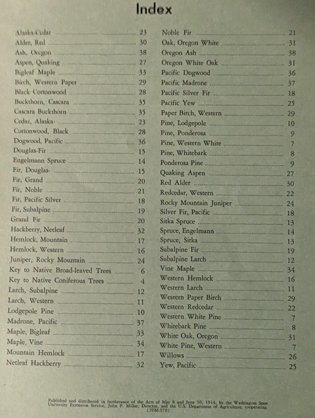Trees Of Washington Extension Bulletin 440 Reprinted 1970 WSU 40 pages