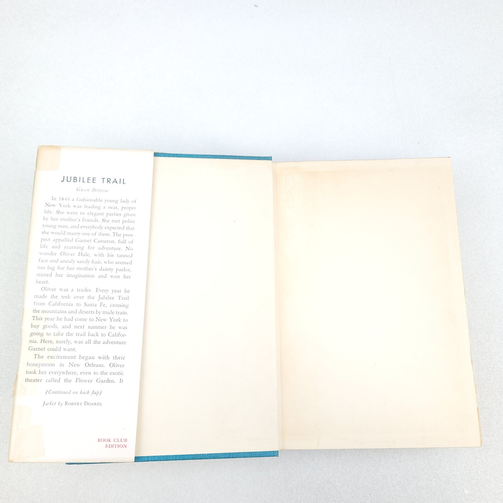 Jubilee Trail, Gwen Bristow; 1950 HC/DJ Thomas Y Crowell Book Club Edition VG