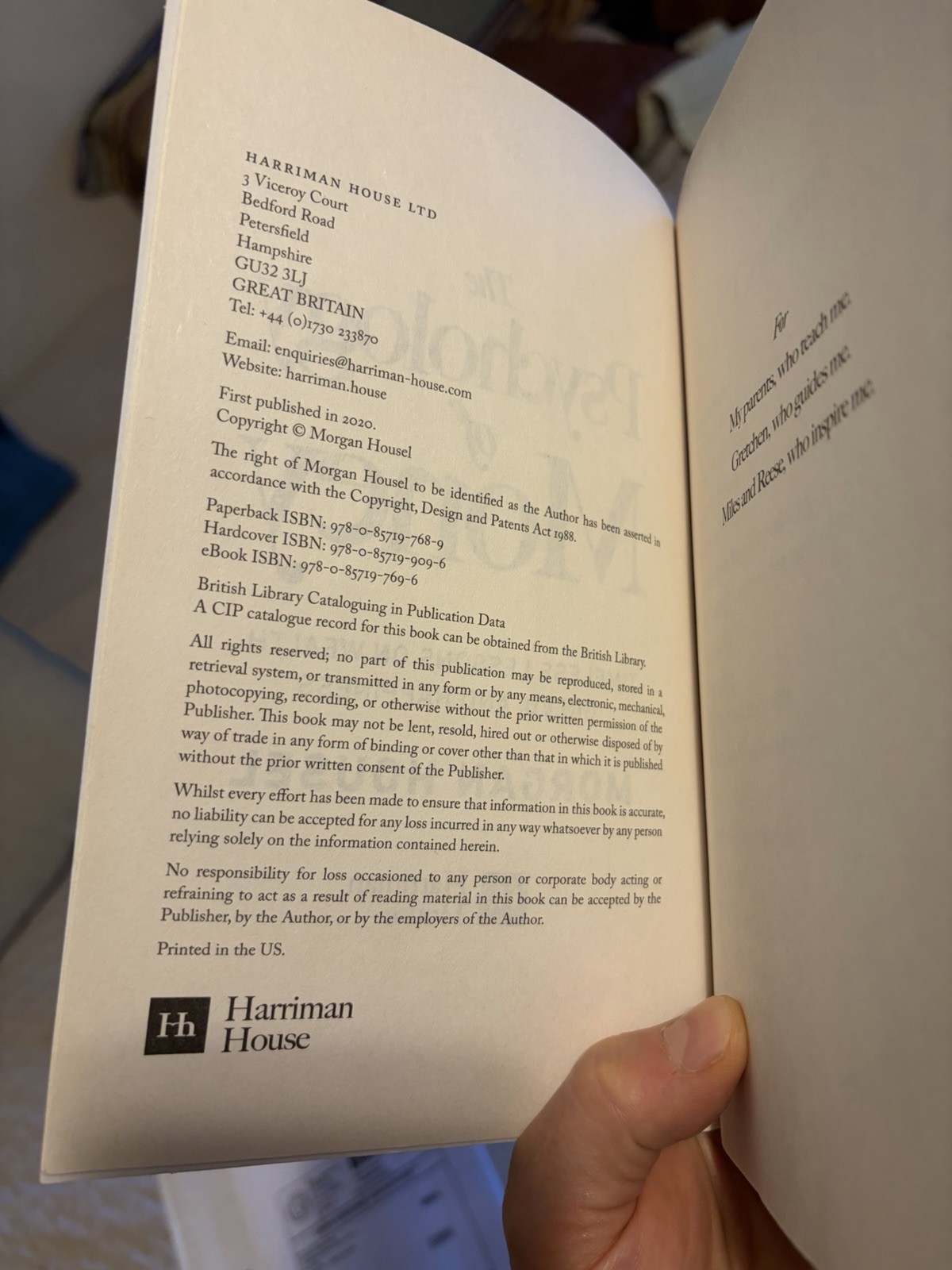 Psychology of Money by Morgan Housel 1st paperback edition 2020