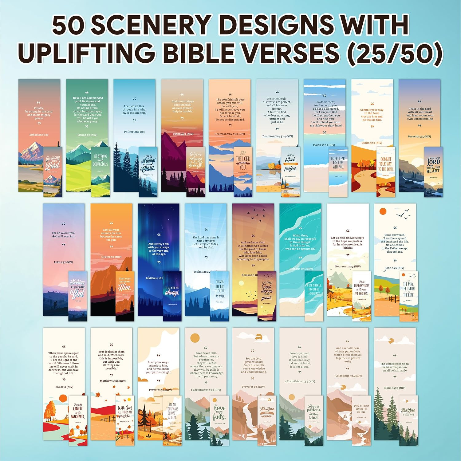 100 Pack 2X6.5In Christian Bookmarks for Women and Men – 50 Scenery Designs Doub