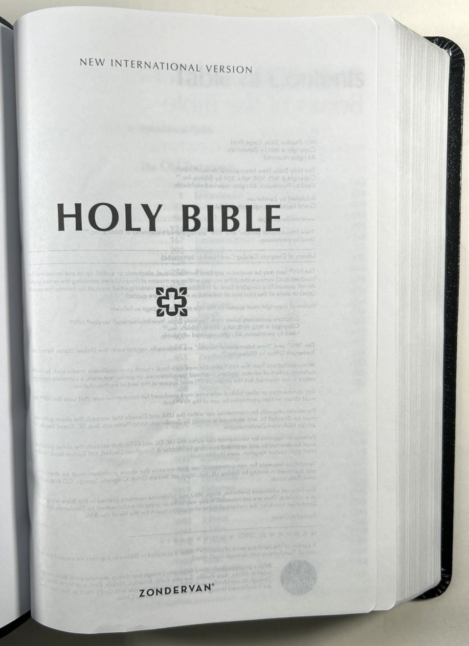 NIV Thinline Bible Large Print Black Top Grain Leather Red Letter New