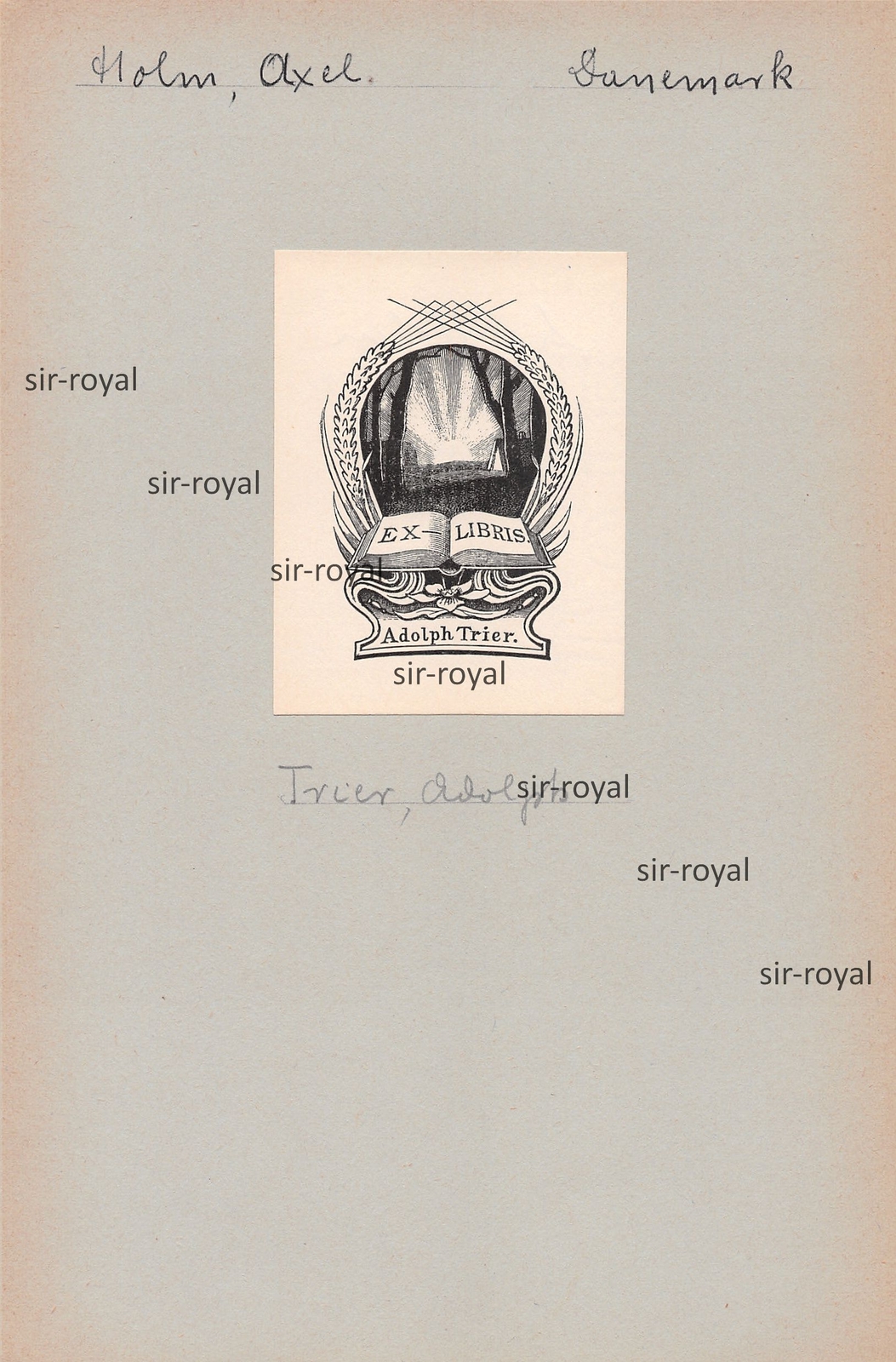AXEL HOLM – Exlibris von 1918 für Adolph Trier – Dänemark ~6x7cm
