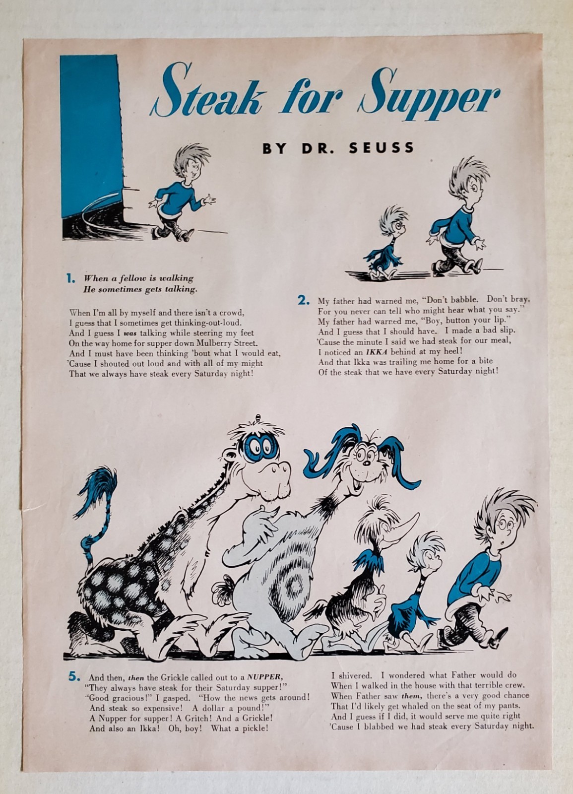 STEAK FOR SUPPER – 6TH LOST DR. SEUSS STORY ON ORIGINAL REDBOOK PAGES- NOV. 1950