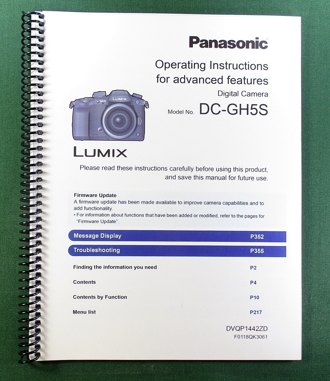 Panasonic Lumix DC-GH5S Advanced Instructions Manual: 397 Pages & Clear Covers!