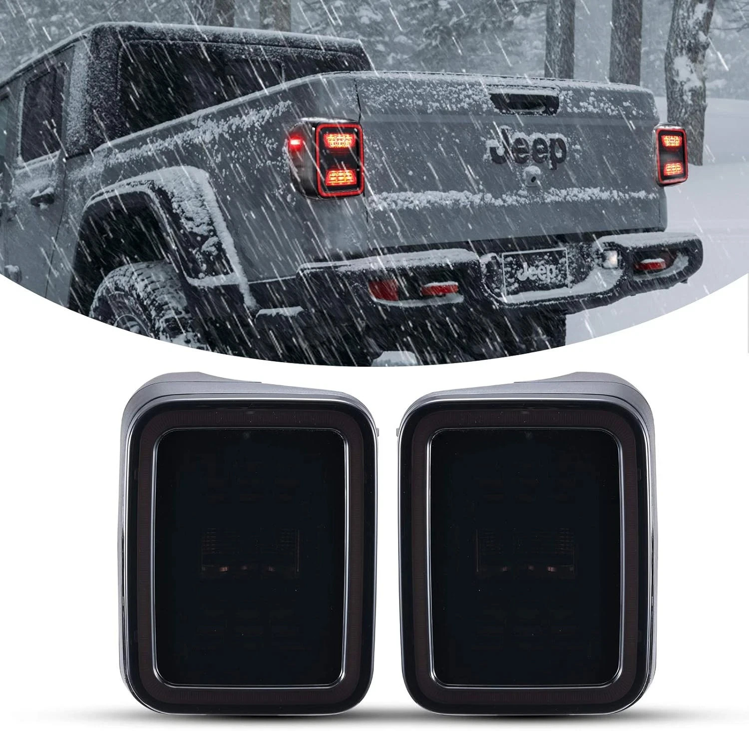 Smoked LED Tail Lights for 2020-2026 Jeep Gladiator JT Accessories, Black Housin