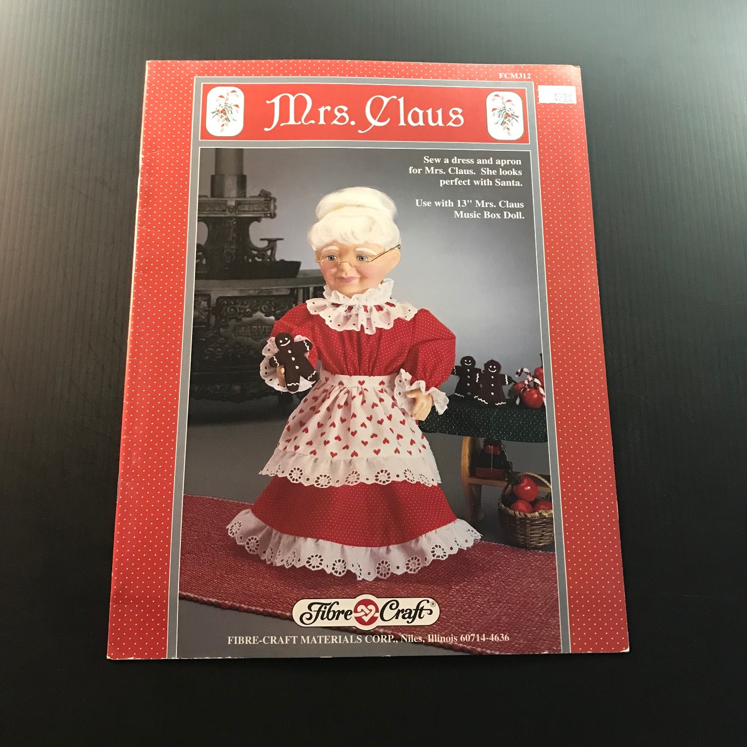 Mrs. Claus Doll Dress Apron Pattern Fibre-Craft 1992 Christmas Holiday FCM312