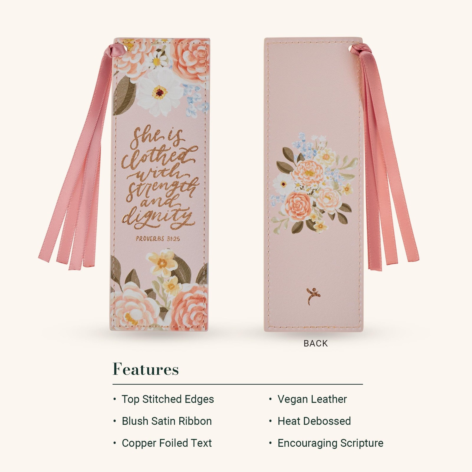 Mothers Day Gift Vegan Leather Pink Floral Journal Strength and Dignity Book