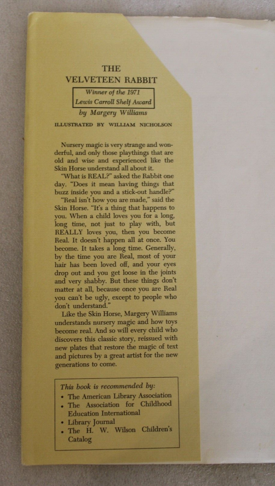 The Velveteen Rabbit – Margery Williams HardCover w/ Dustjacket