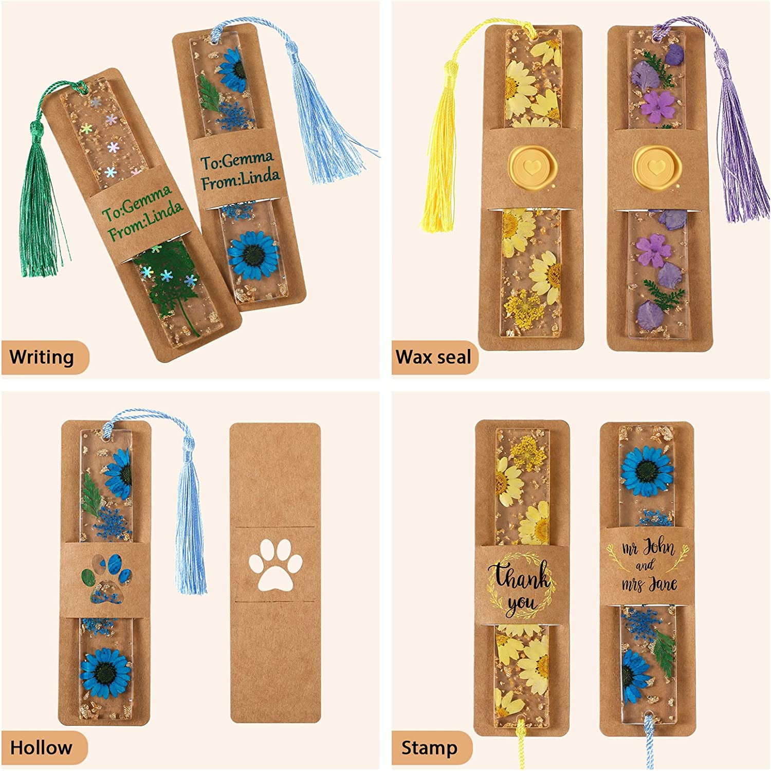 50 Pieces Resin Bookmark Holder Bulk 5. 9 x 1. 8 Inches Kraft Bookmark Sleeves D