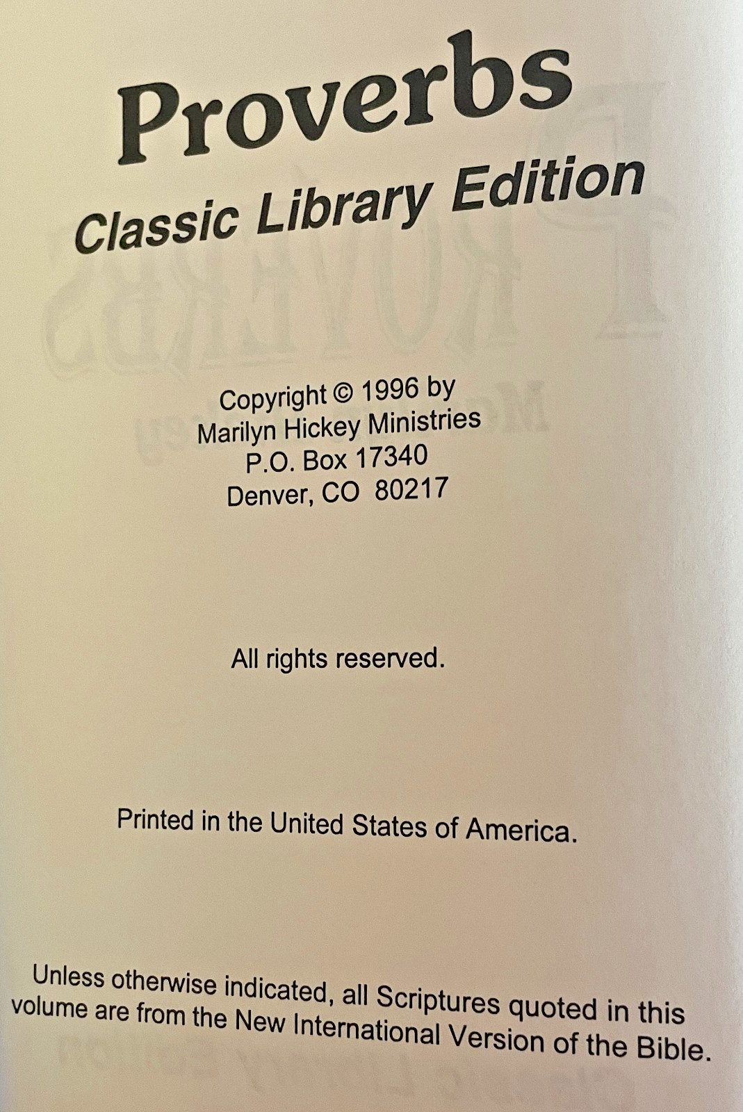 Proverbs Classic Library Edition by Marilyn Hickey Hardcover 390 Pages 1996