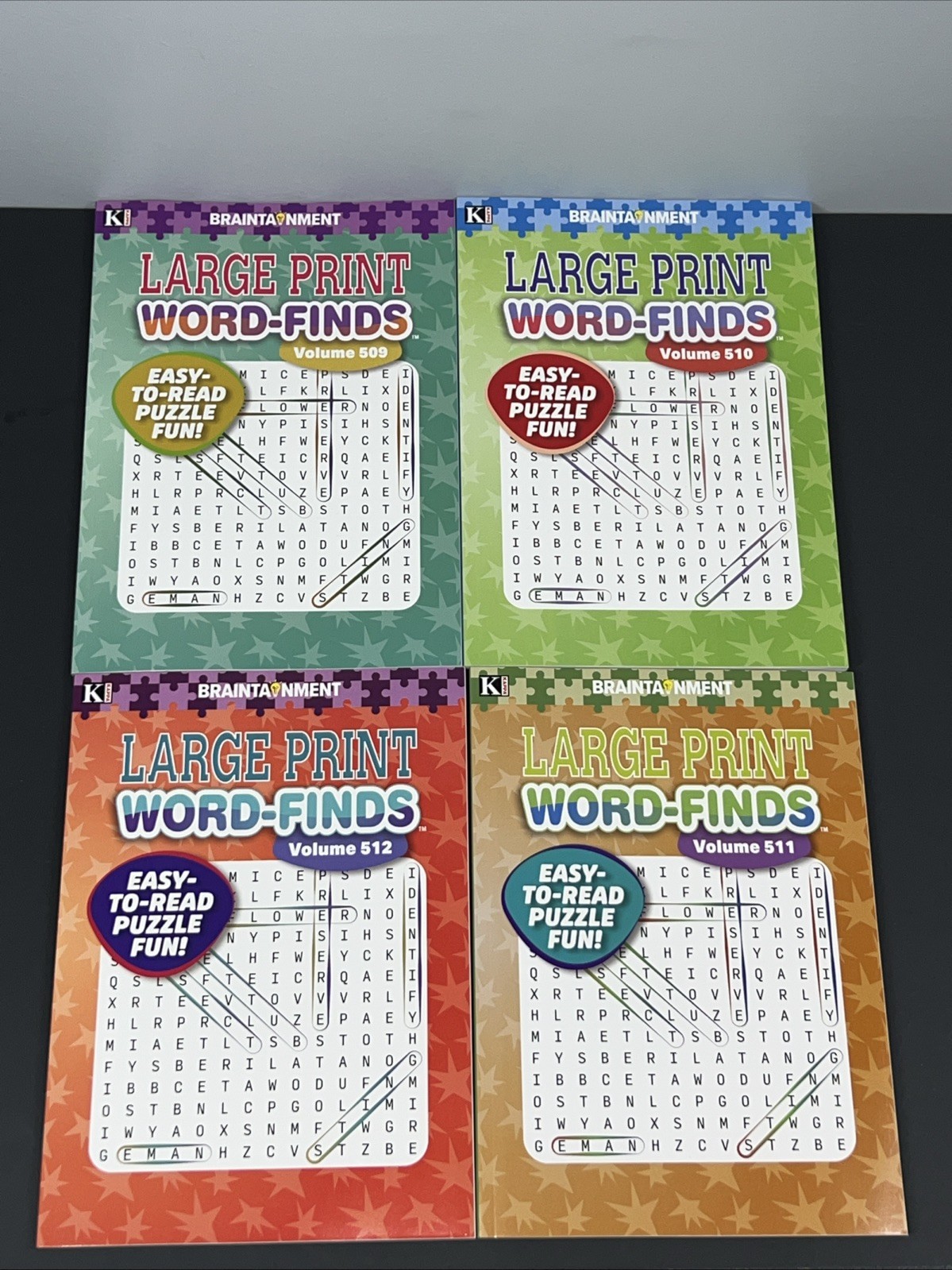 LOT OF 4 KAPPA Large Print Word-Finds Word Search Puzzle Books vol. 509 – 511