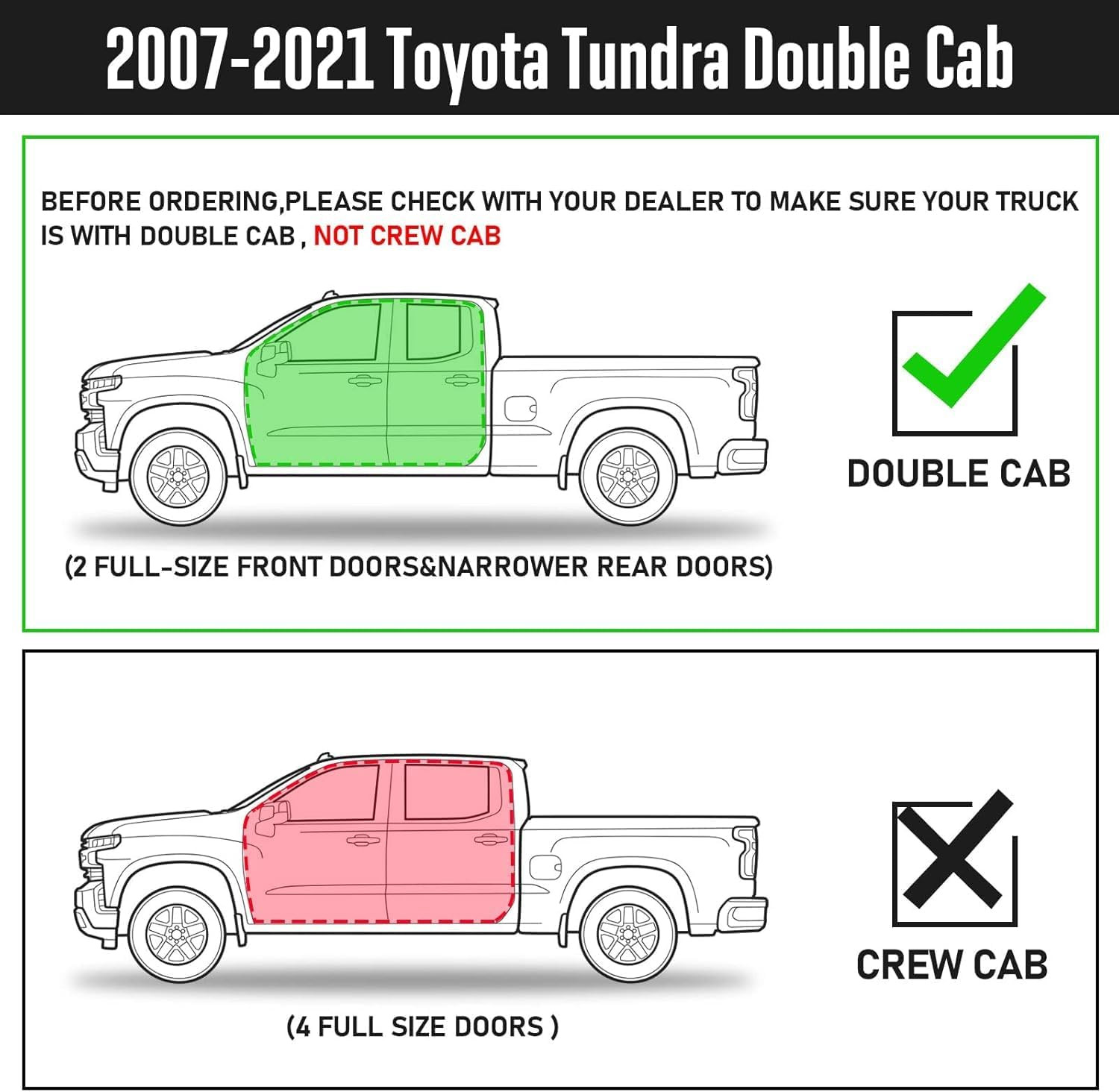 Running Boards Compatible with 2007-2021 Toyota Tundra Double Cab. Black Tundra