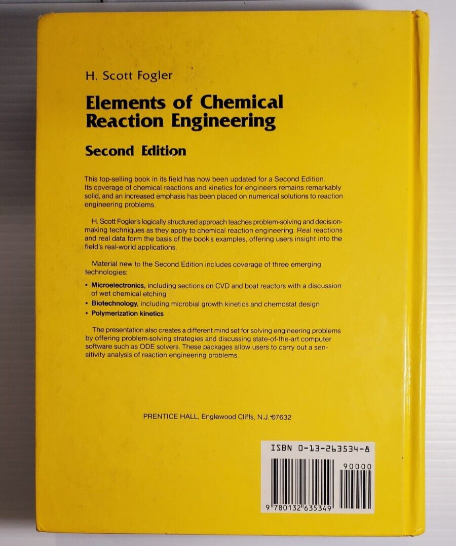 H. Scott Fogler Elements of Chemical Reaction Engineering Hardcover Book 2nd Ed