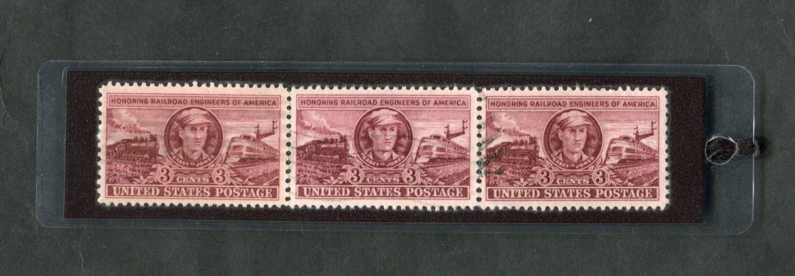 1950 CASEY JONES STAMPS LAMINATED BOOKMARK W/REAL U.S. POSTAGE STAMPS #993.