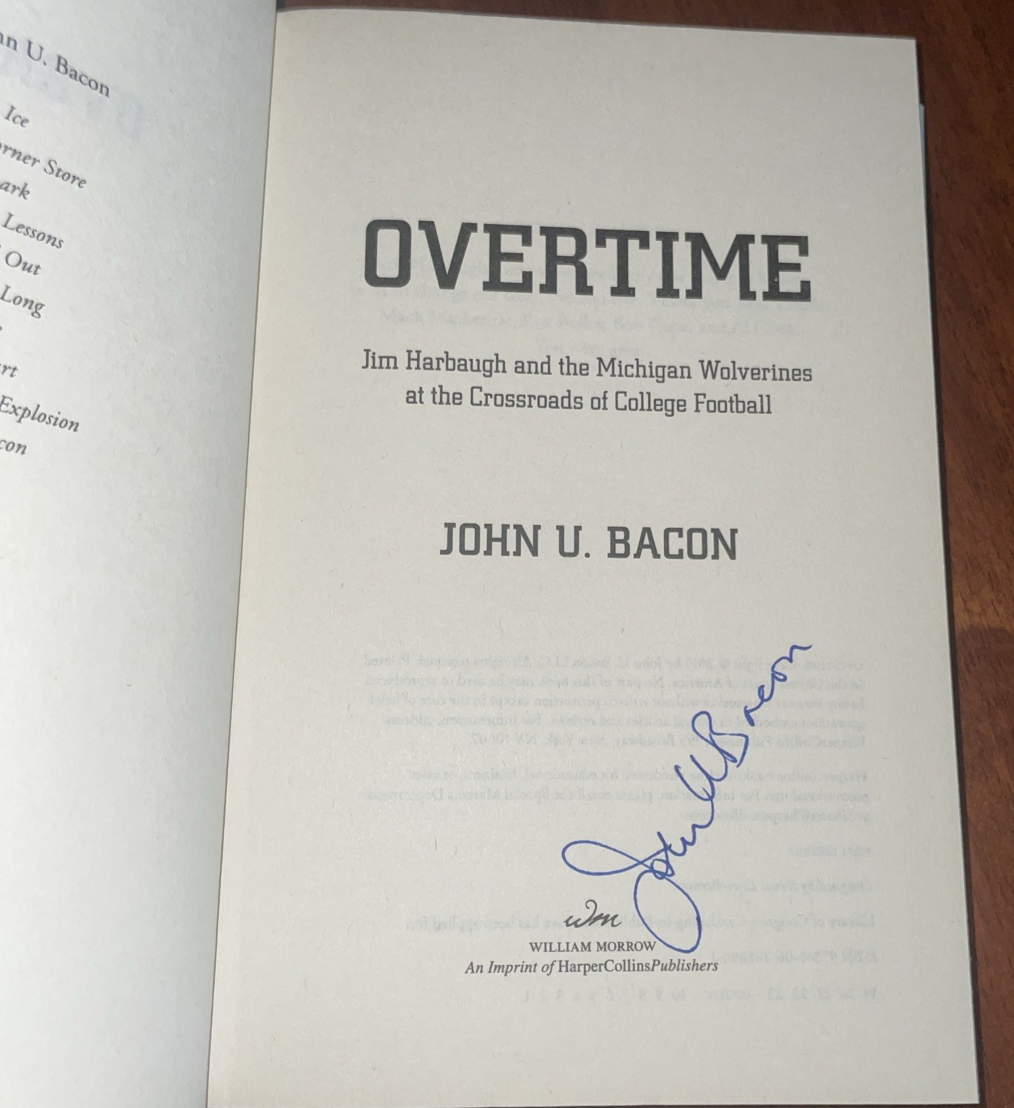 OVERTIME By John U. Bacon *NEW* AUTOGRAPHED Signed Edition