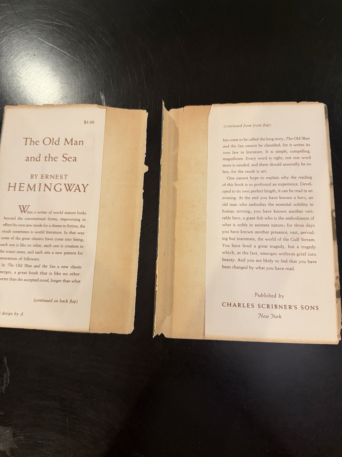 Hemingway Old Man and the Sea 1952 Scribner’s DJ Early Printing HC VG