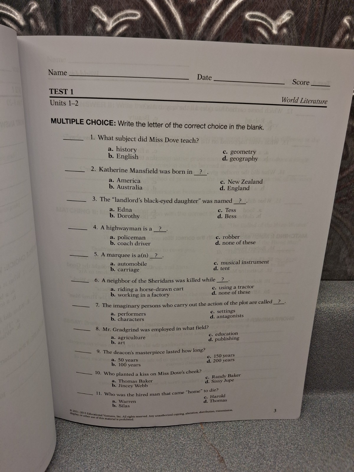 A Beka Book Homeschool 10th Grade World Literature Student Quizzes & Tests New!!