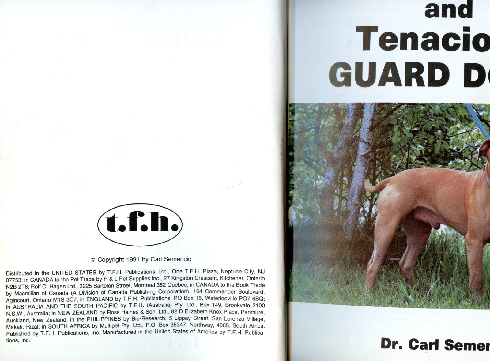 Pit Bulls & Tenacious Guard Dogs, HC Book, By; Semencic, Ex Condition, 1991