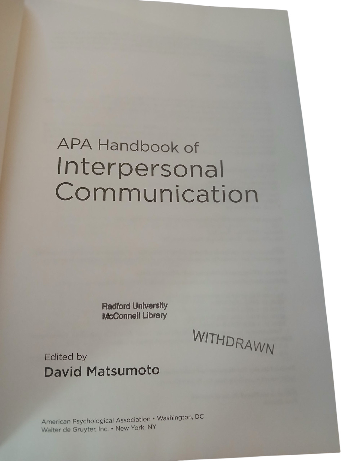 APA Handbook of Interpersonal Communication David Matsumoto 2010 First Edition