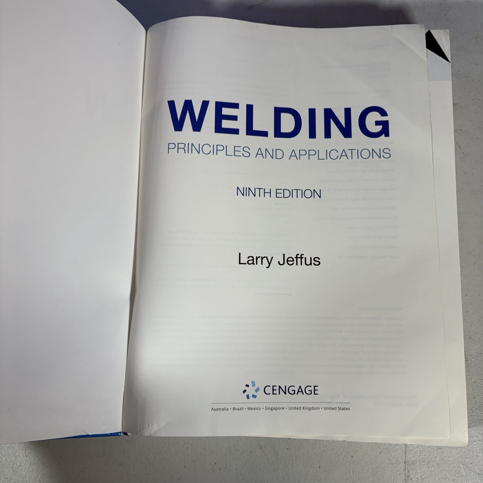 Welding: Principles and Applications 9th Edition Hardcover Jeffus, Larry