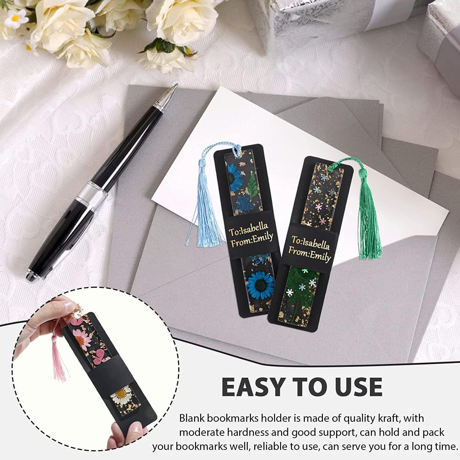 50 Pieces Resin Bookmark Holder Bulk 5. 9 x 1. 8 Inches Kraft Bookmark Sleeve…