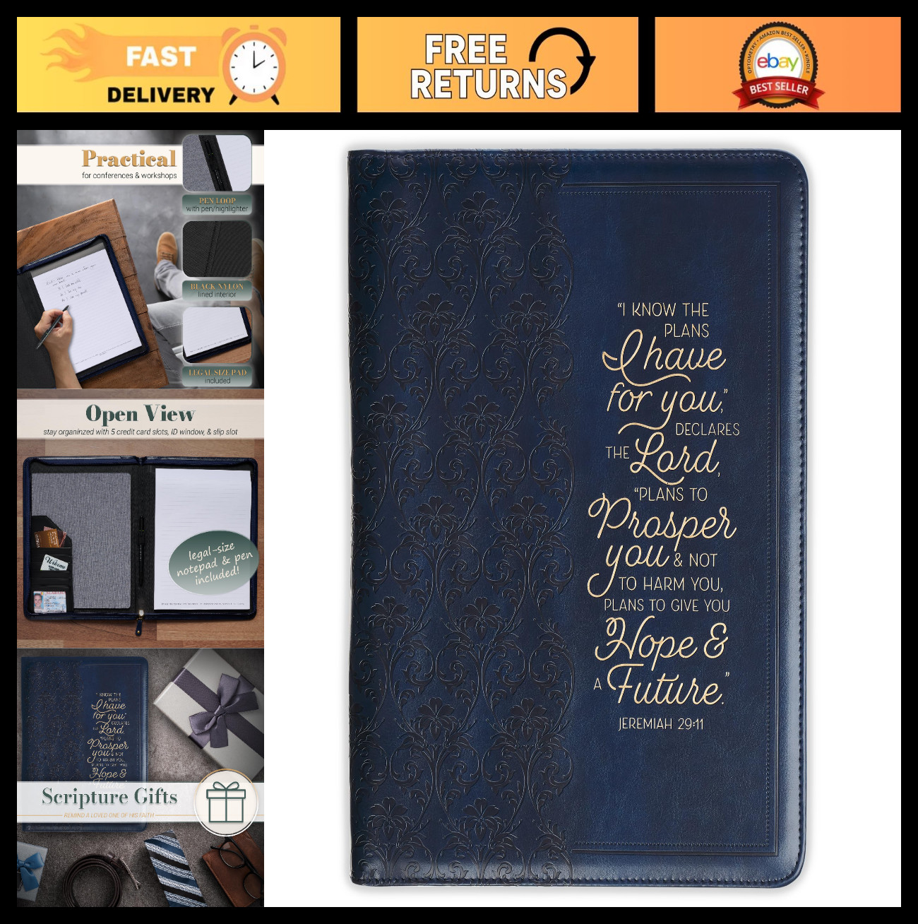 Vegan Leather Inspirational Scripture Portfolio for Women & Grads – Bible Verse,