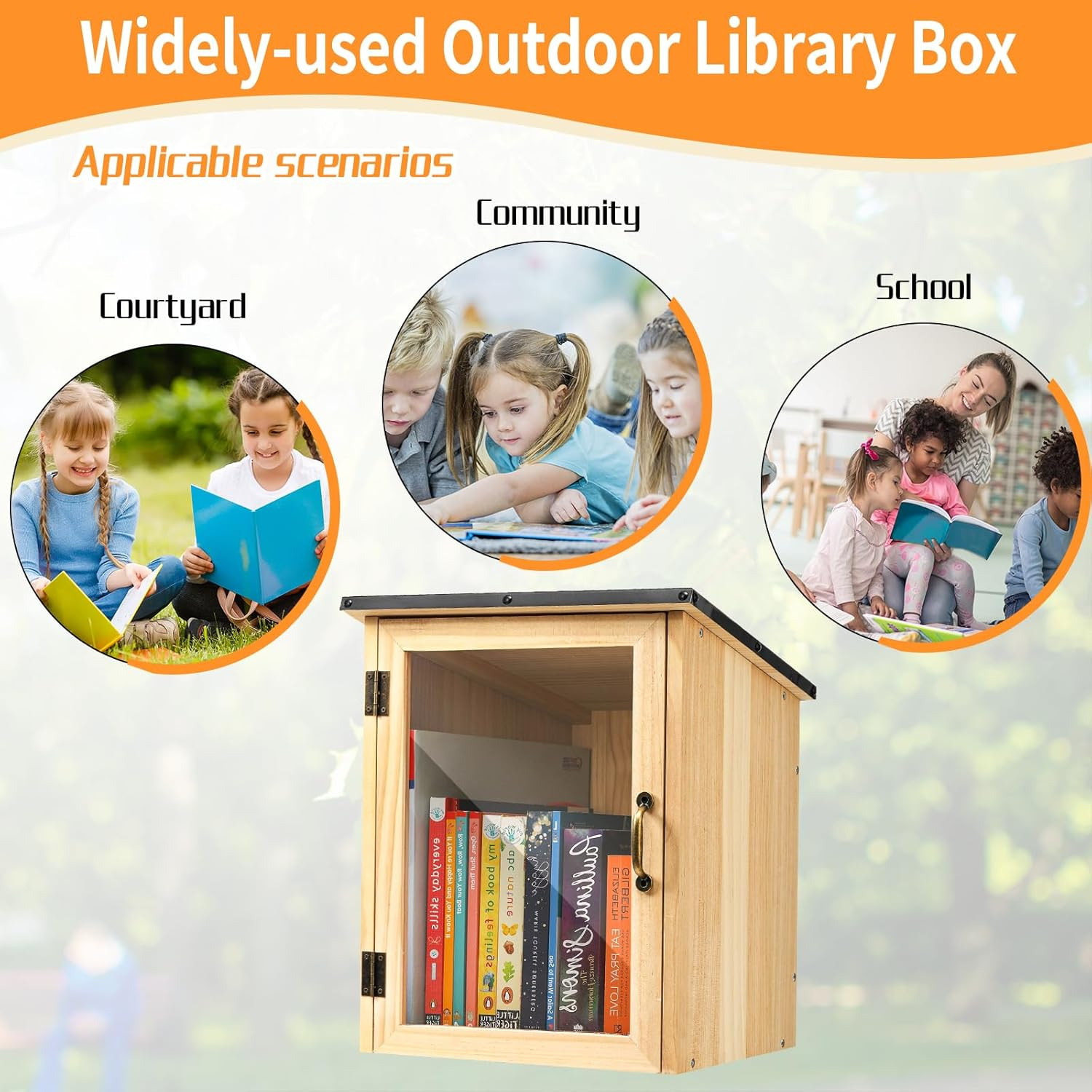 Free Library Little Library Box Outdoor Kit, Waterproof Wood for Sharing Books