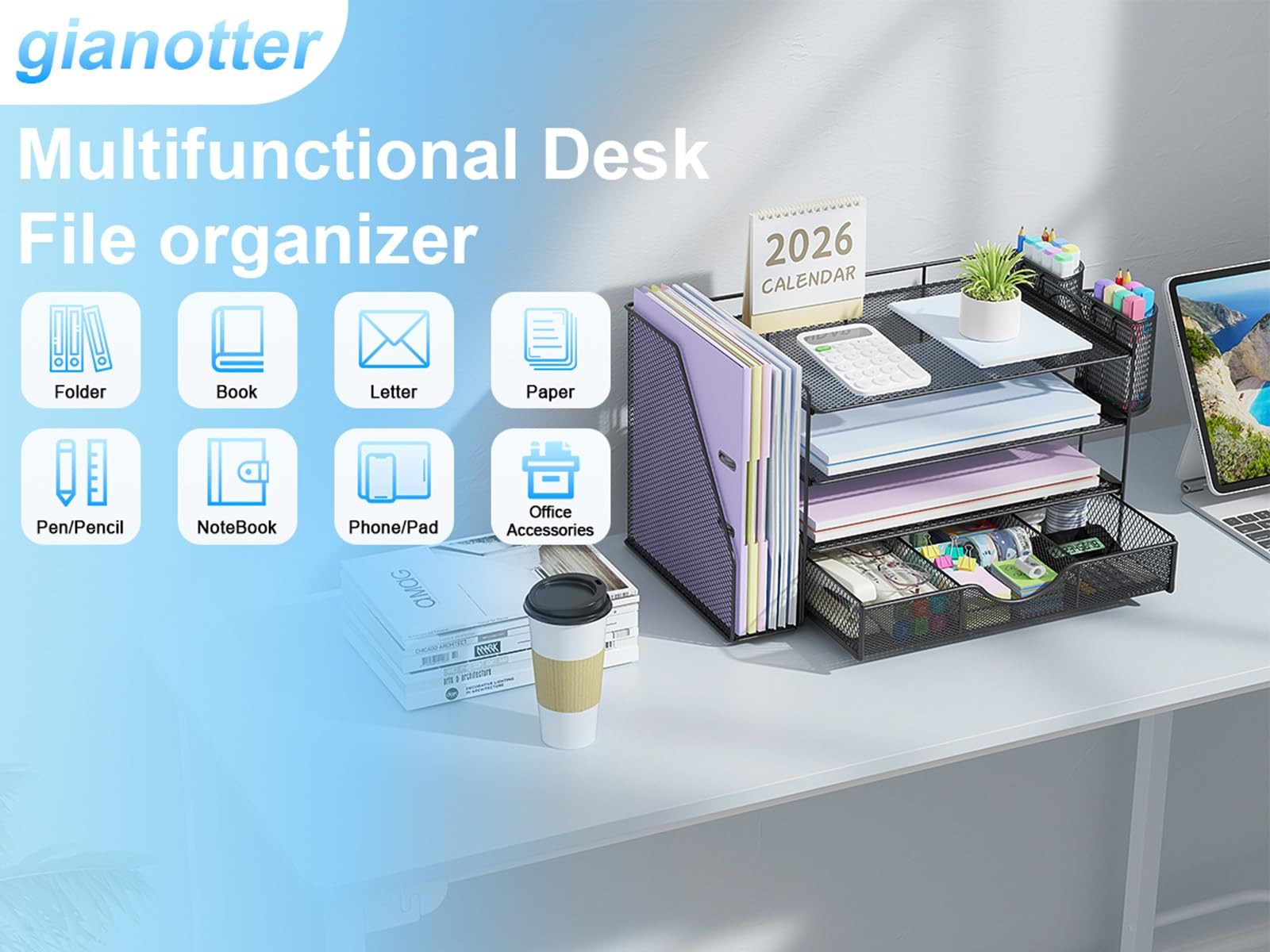 gianotter Desk Organizers and Accessories with 41.3 x 24 x 22.9 cm, Black