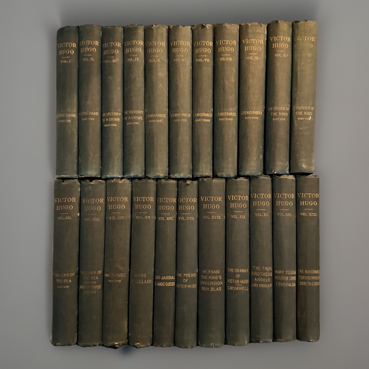 Antique Victor Hugo Complete 22 Vol Set Les Miserables Notre Dame Collier c1900