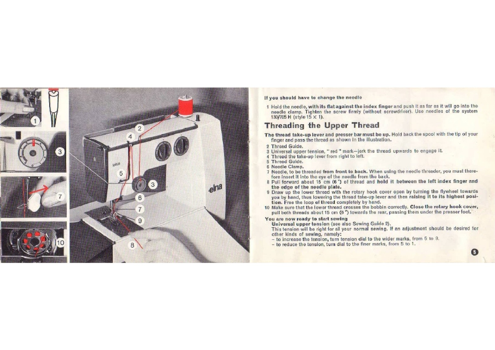 ELNA Lotus Sewing Machine Instruction Manual – STEEL WIRE BOUND – TOUGH COVERS