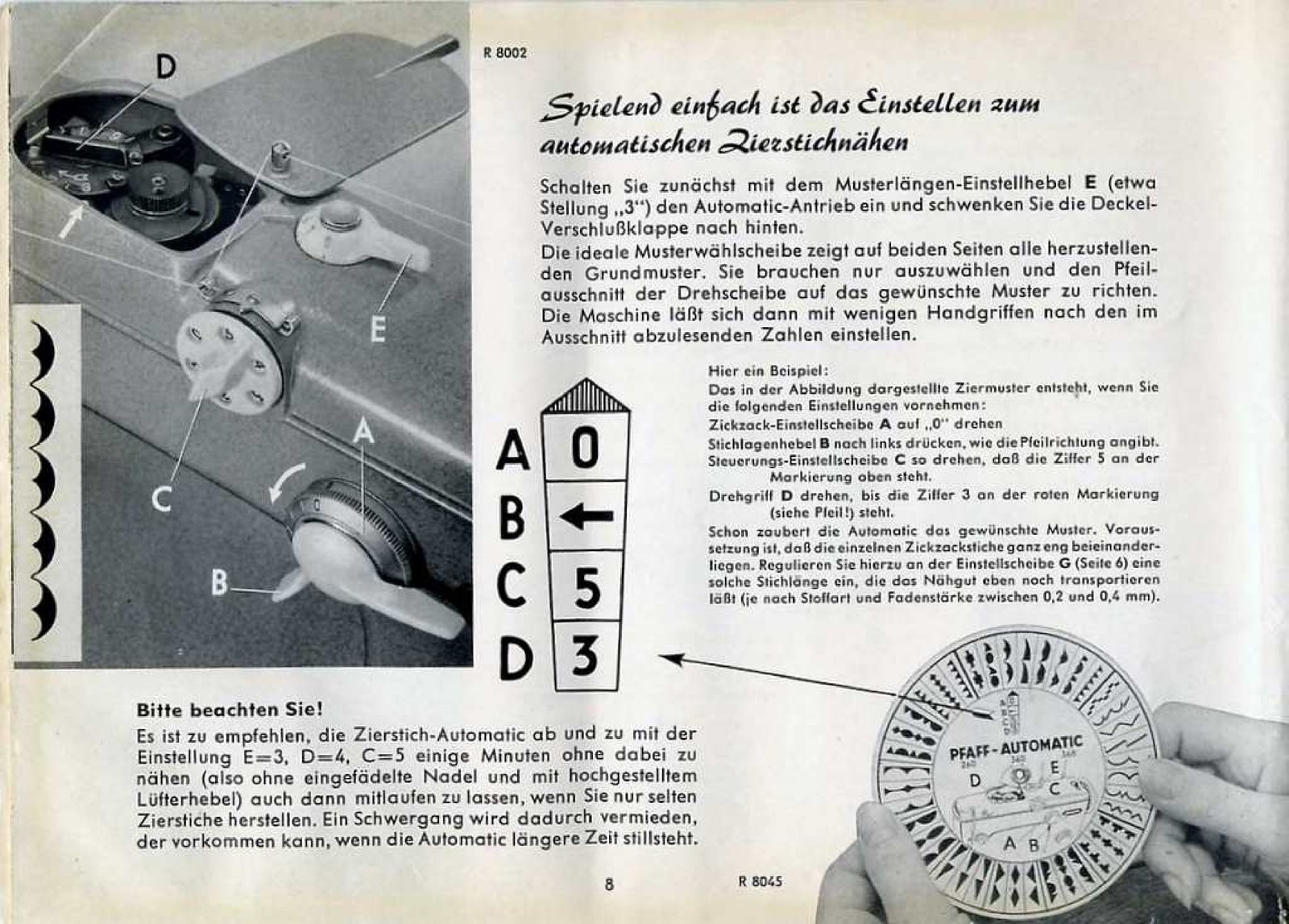PFAFF 362-261 Automatic Sewing Machine Instruction Manual IN GERMAN – WIRE BOUND