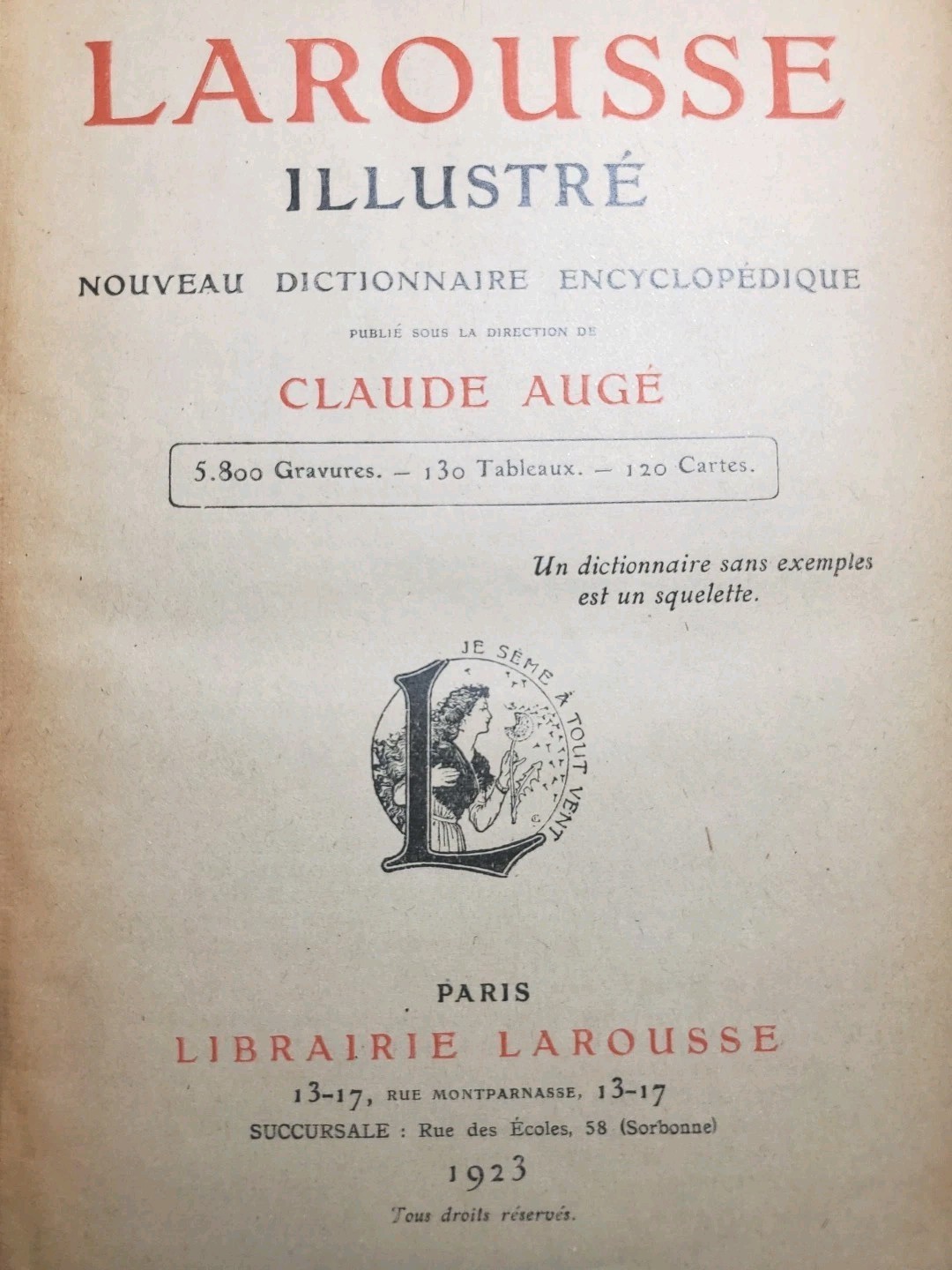 Antique 1920s Petit Larousse Illustrated Dictionary Paris HC French 1664 Pages