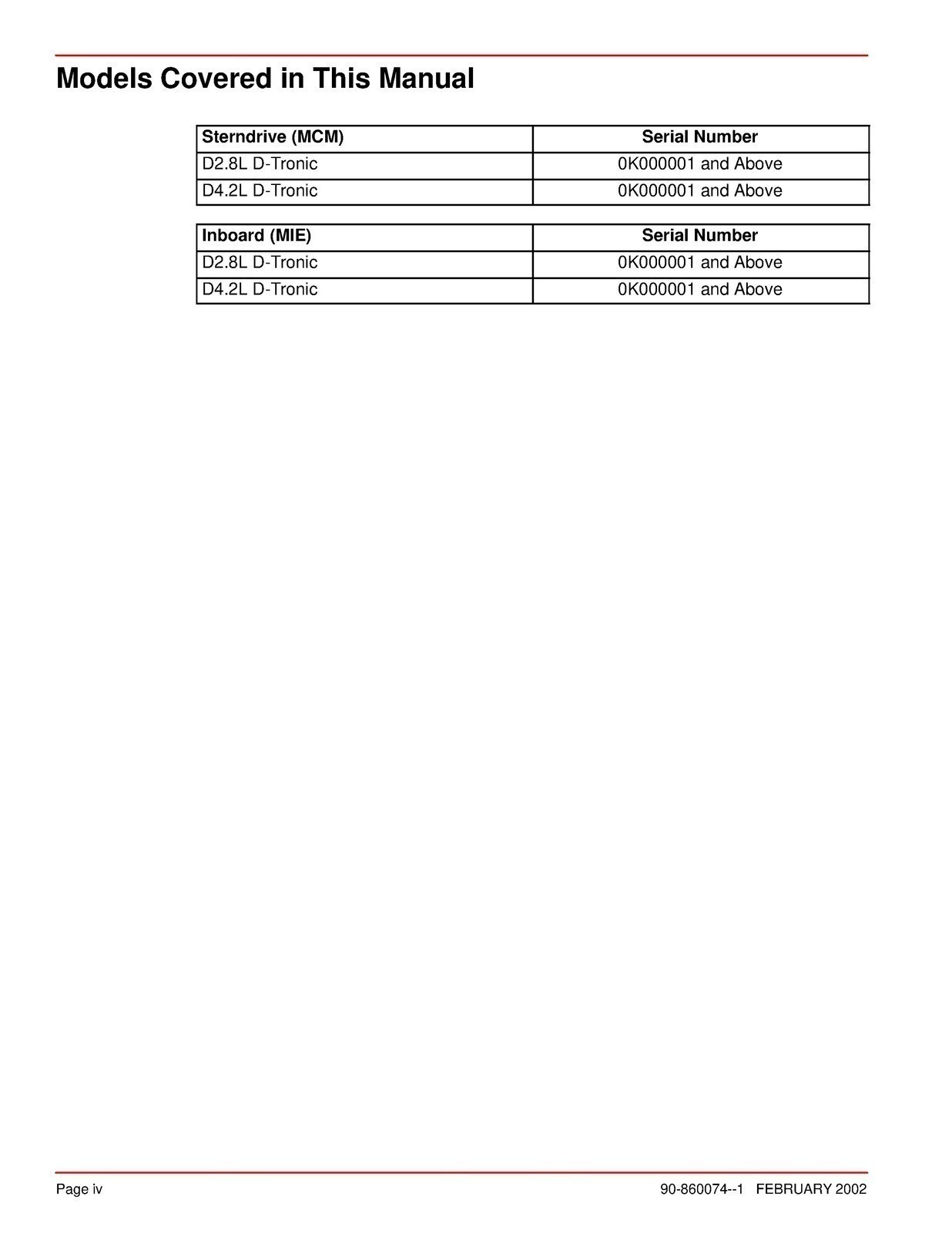 Mercury Mercruiser #22 Service Manual In-Line Diesel D2.8L D4.2L D-Tronic COVERE