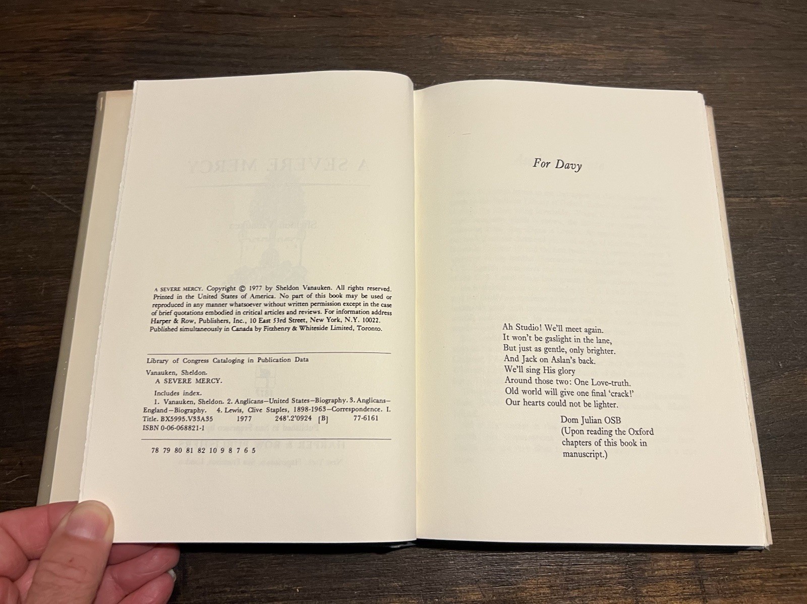 A Severe Mercy by Sheldon Vanauken 1977 HC DJ Unpublished Letters by C.S. Lewis