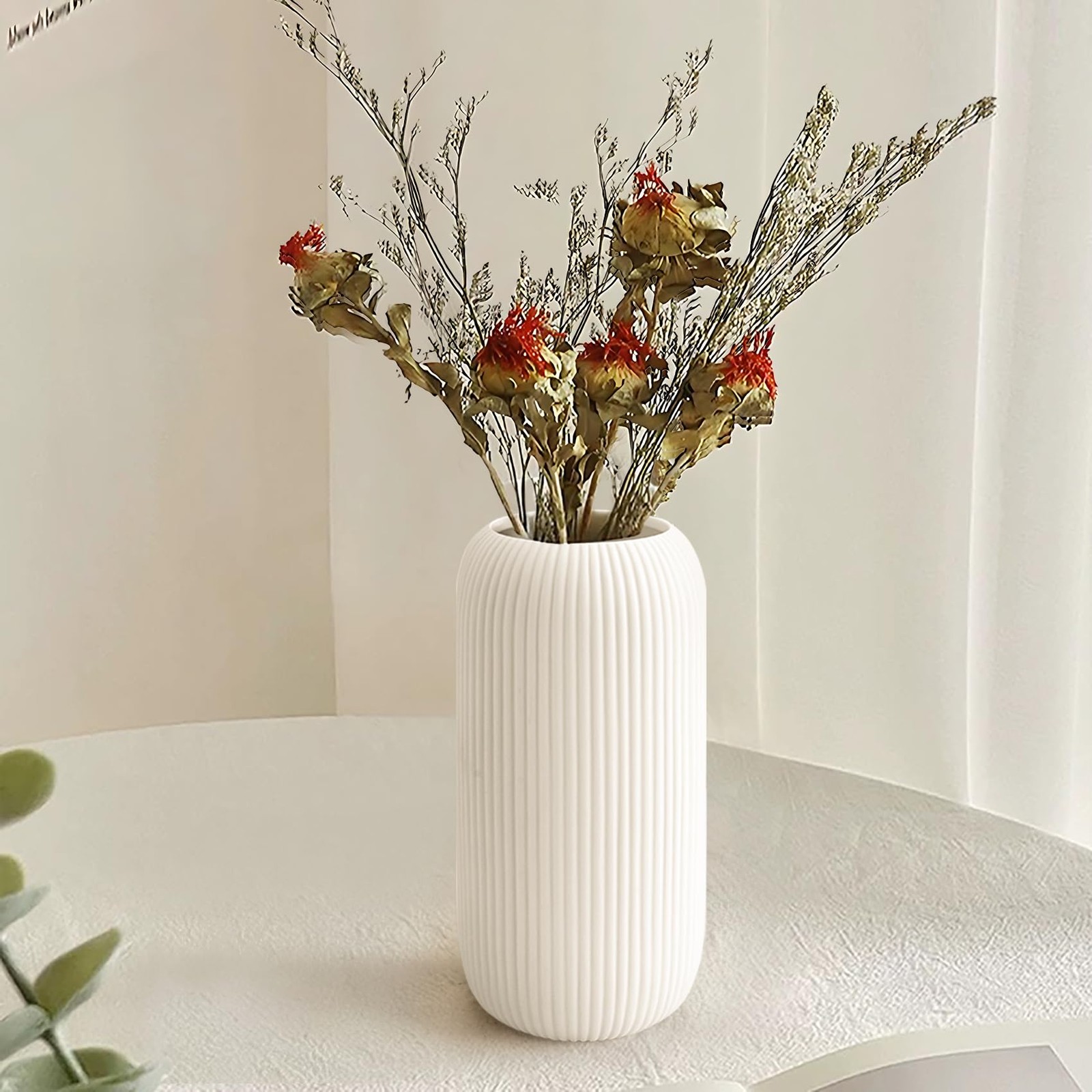 Ceramic Vase for Flowers – Modern Small 8 inches (H) x 3.5 (W), White