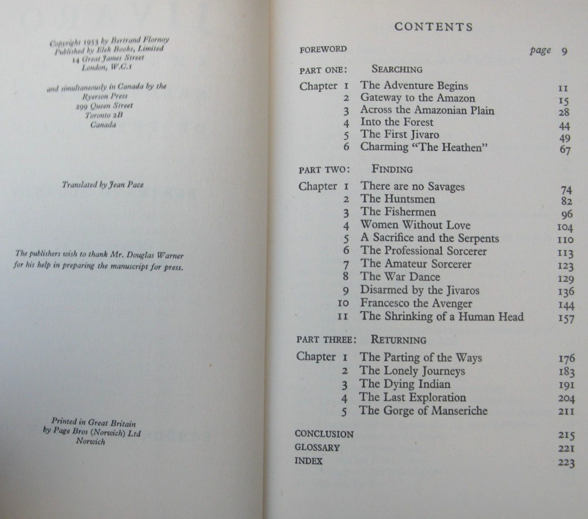 1953 Jivaro Among the Headshrinkers of the Amazon- Bertrand Flornoy 1st Edition