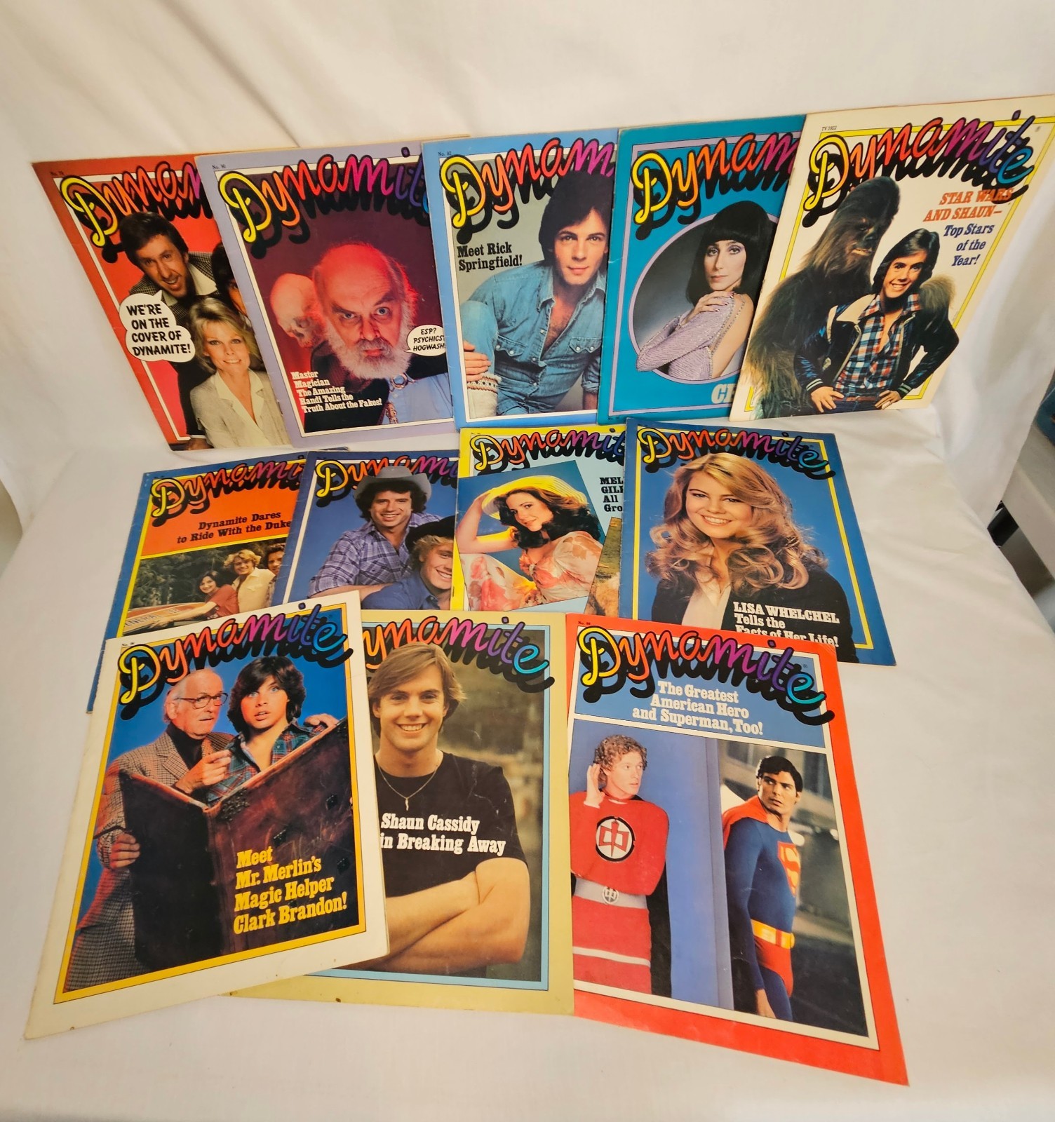 Lot of 12 DYNAMITE Teen Magazine 1980s 70s Star Wars Cher Dukes Hazzard Superman