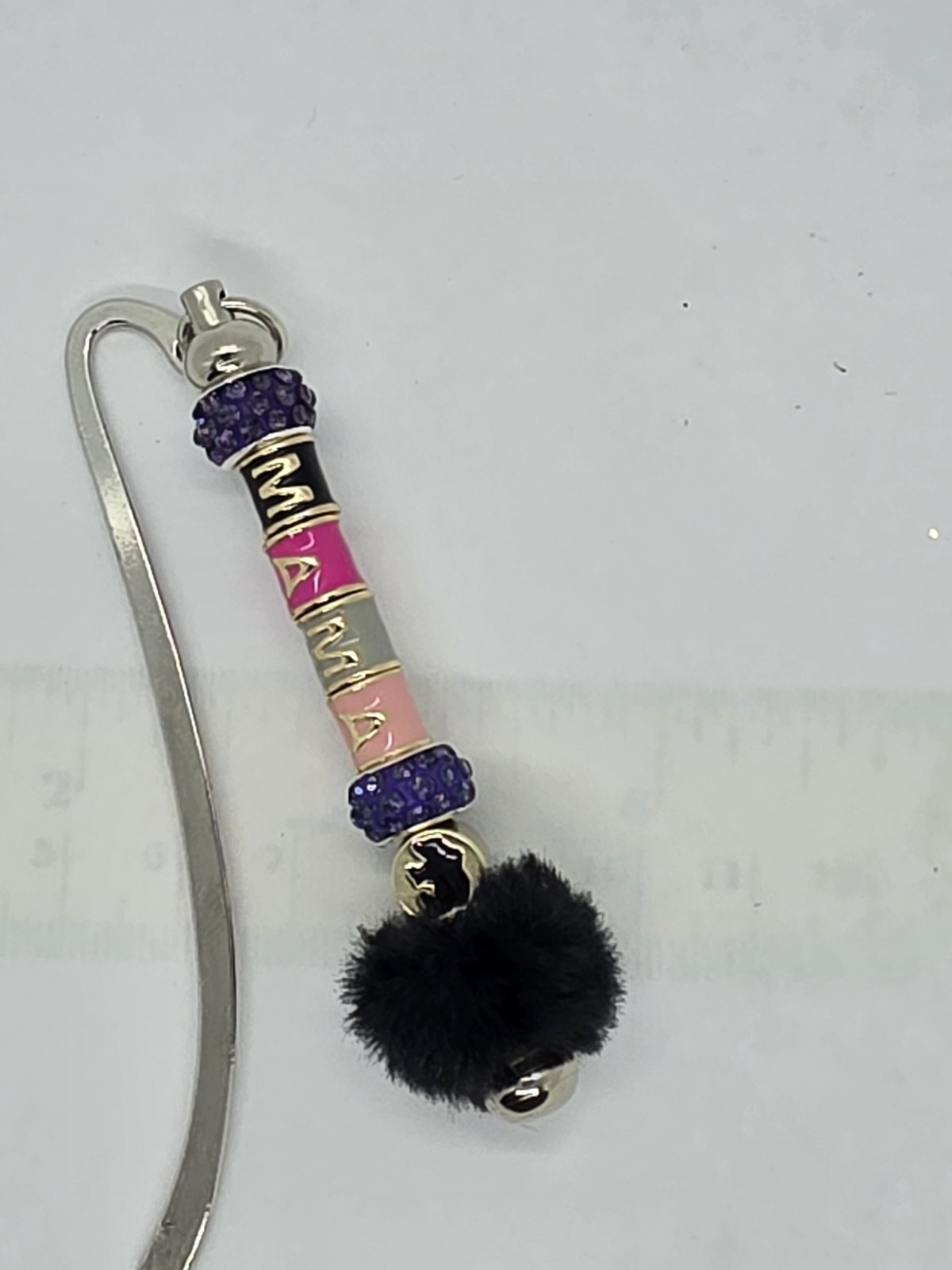 Beaded Bookmark Handcrafted Mama BEAR W/ faux Fur & Rhinestones 3.4″ In. Long.