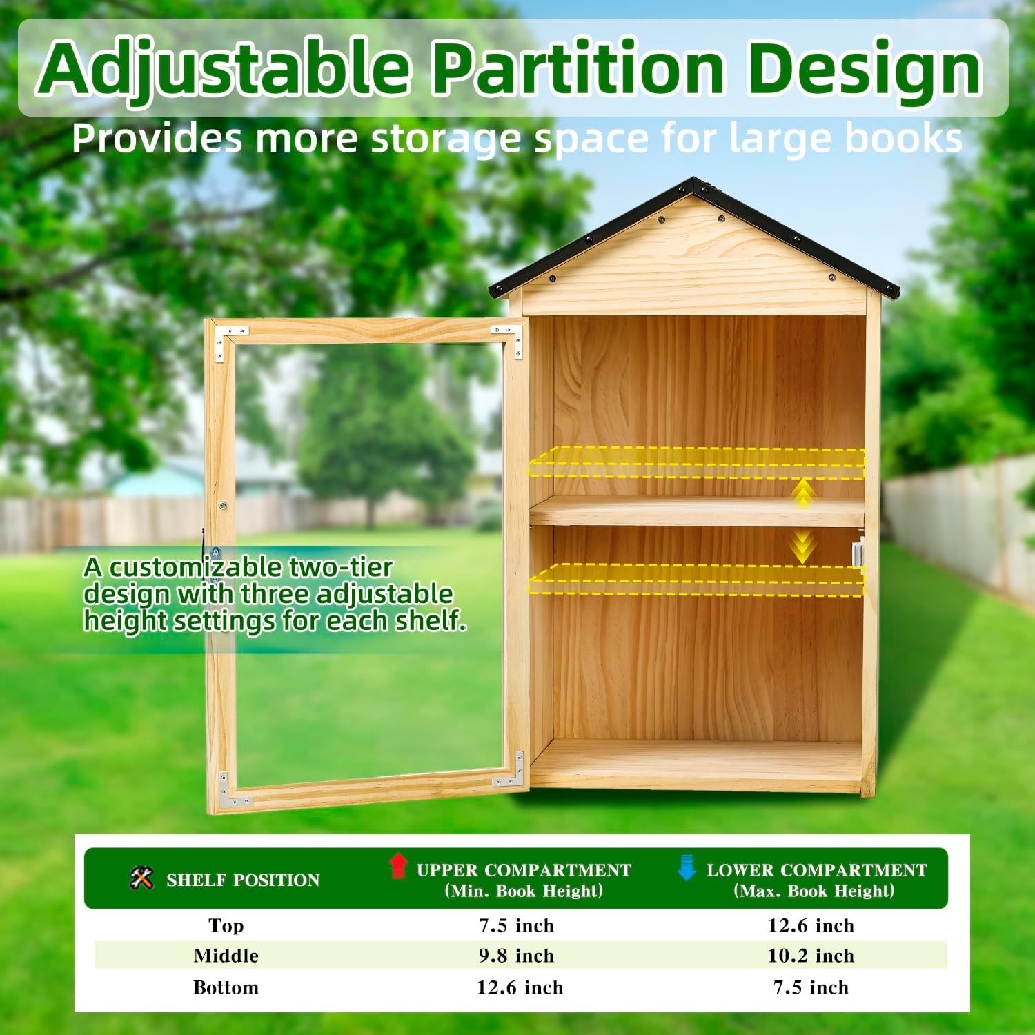Little Library Box Outdoor, 2-Tier Little Library for Neighborhoods Weatherproof